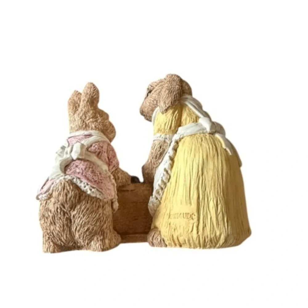 2 Vintage Easter Bunny Family Figurines Set Grandma Cookies United Design USA